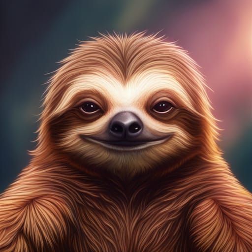 Adorable Furry Sloth in Jungle, Airbrush Art