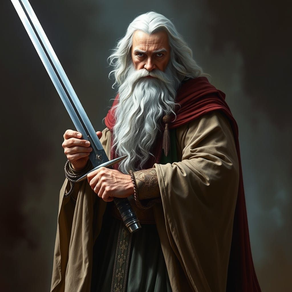 Gandalf Wields Glamdring in Majestic Middle-earth Pose