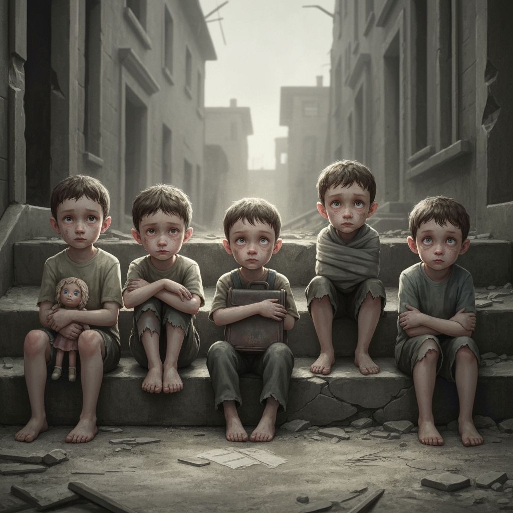 Boys on Steps in Desolate Neighborhood, Digital Painting