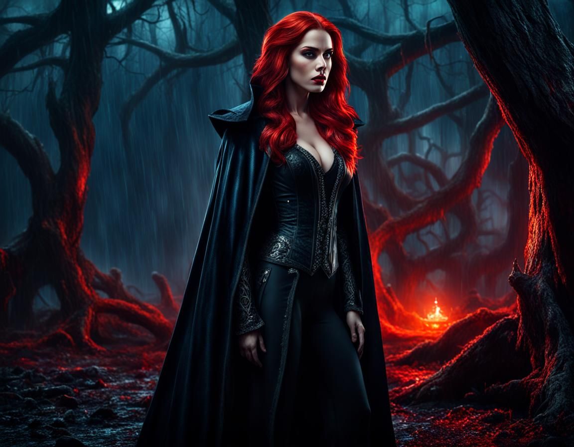 Vampires in a Rainy Forest at Night