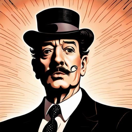Whimsical Mustache Twirl in Comic Book Art Style