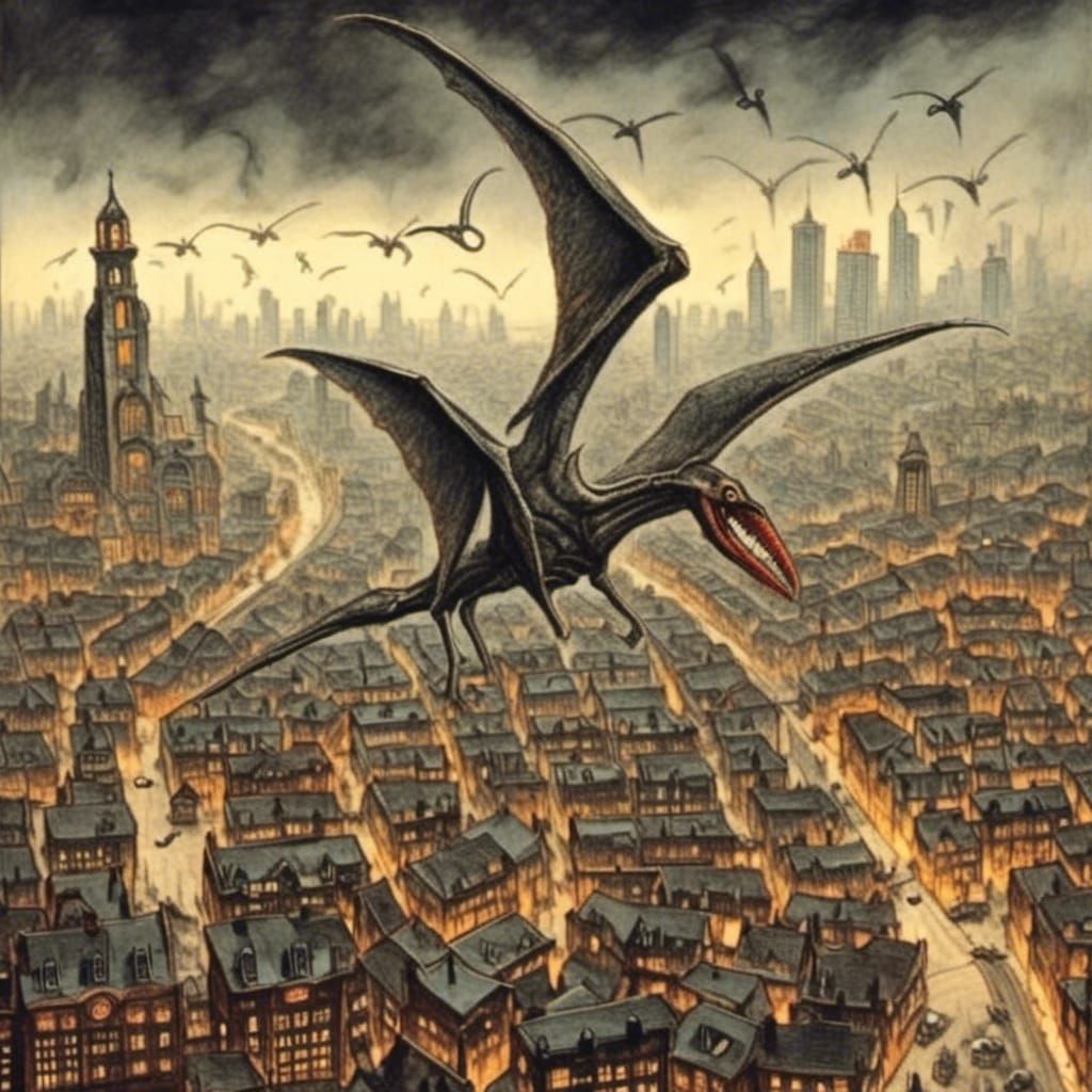 Giant Pterodactyl Terror in Apocalyptic Cityscape