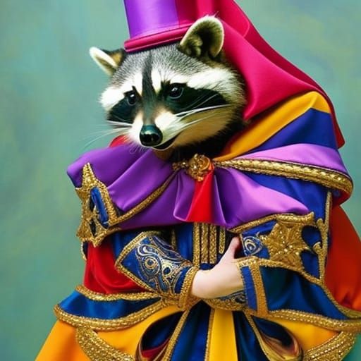 Raccoon Jester in Baroque Oil Painting
