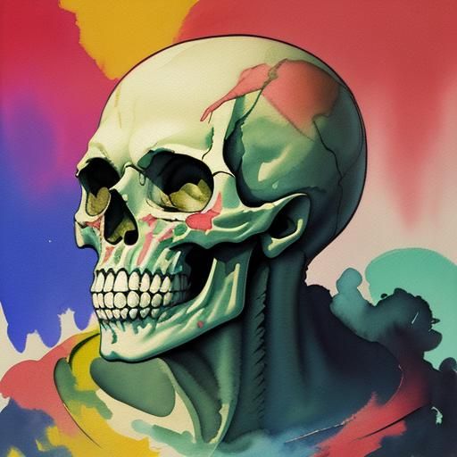 Skull in Gouache and Watercolor Style