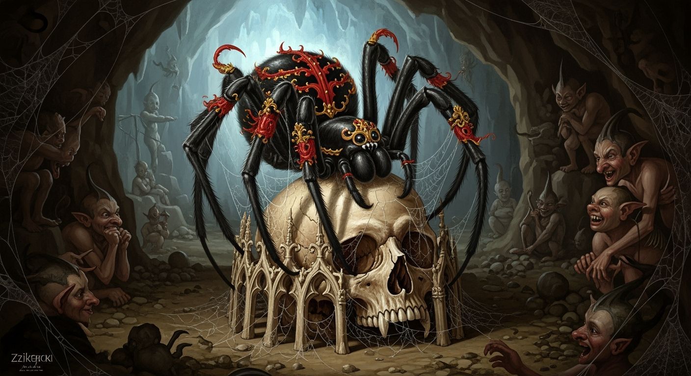 Ornate Spider on Gothic Skull in Dark Realism Style