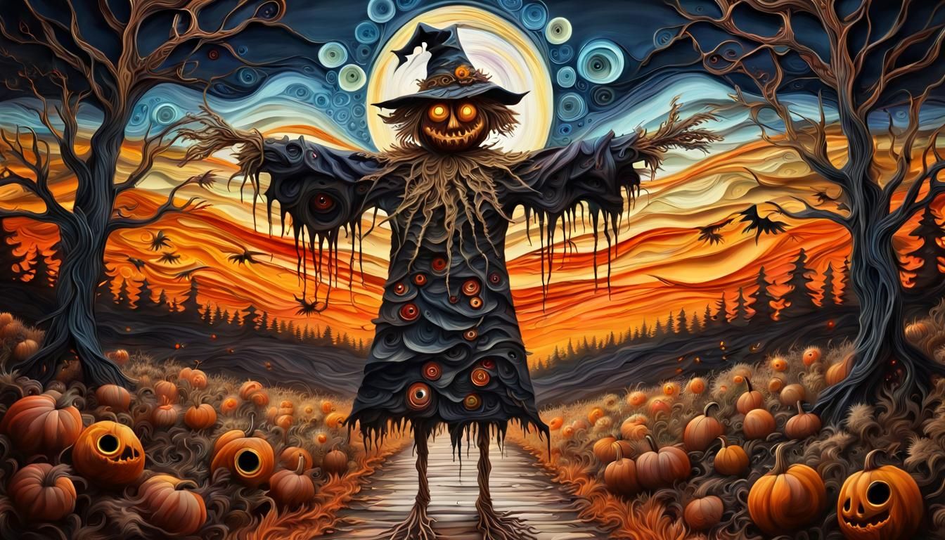 Scary Scarecrow in Fractal Landscape Digital Painting