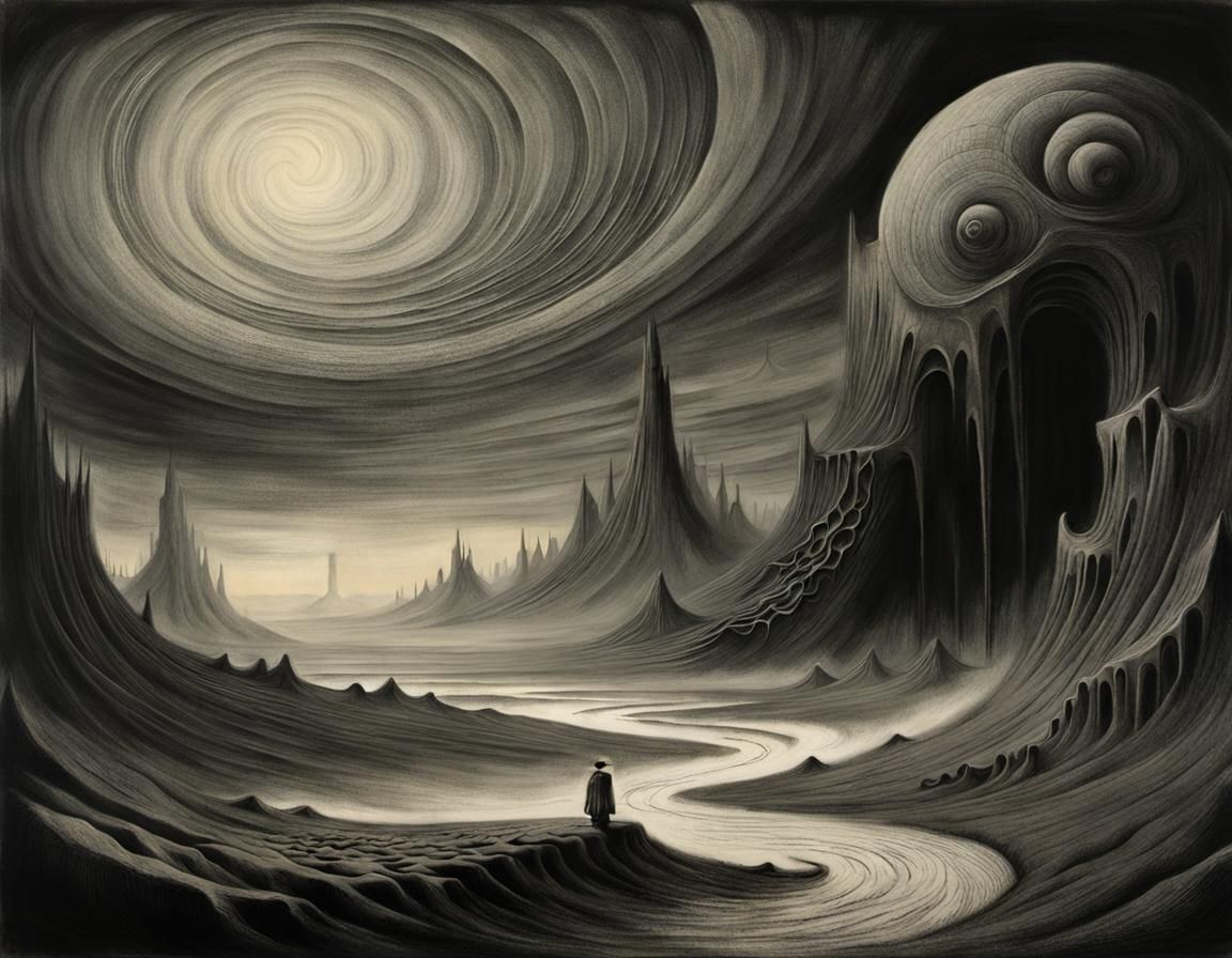 Surreal Landscape Drawing in Charcoal and Chalk
