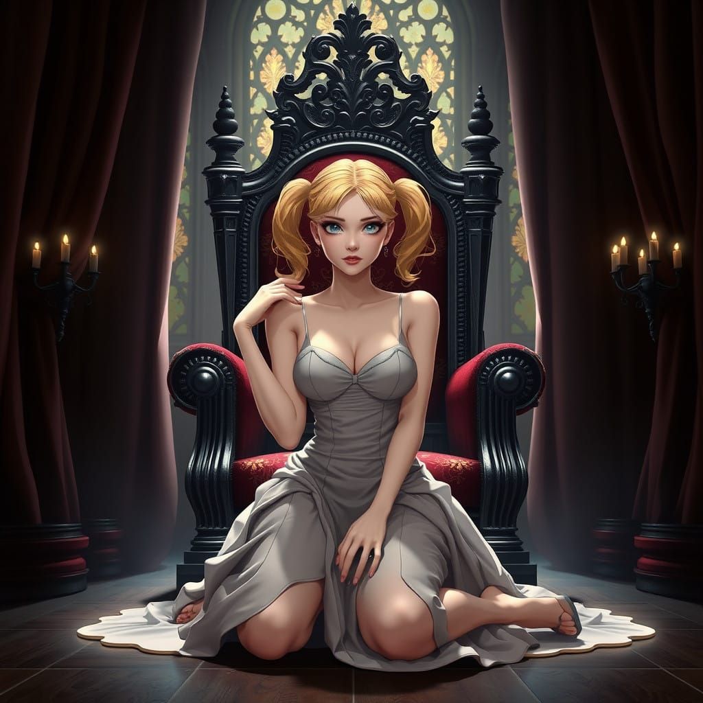 Buffy Summers in Dark Throne Room with Velvet Curtains