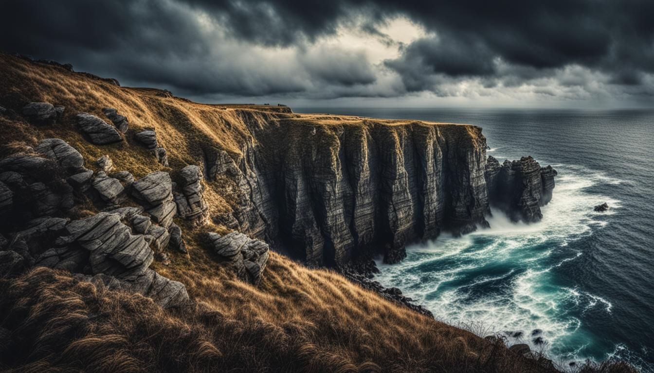 Dramatic Ocean Cliff in Hyperrealistic Detail