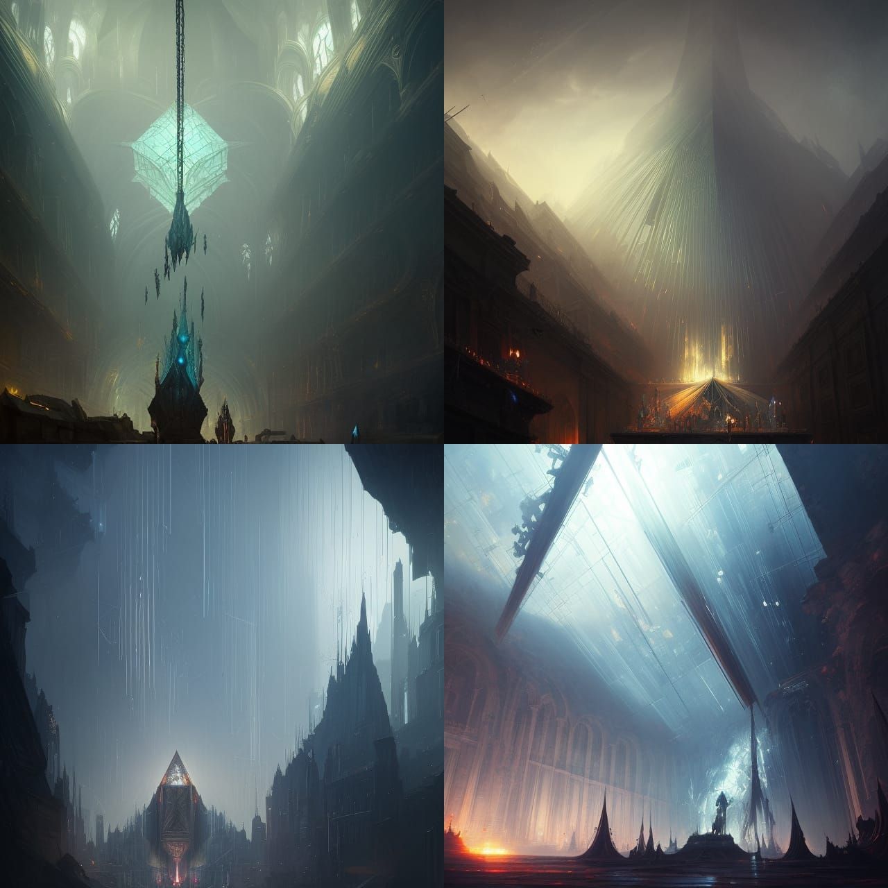 Mystical inverted pyramid, glass, steel, LED lights, a maste...