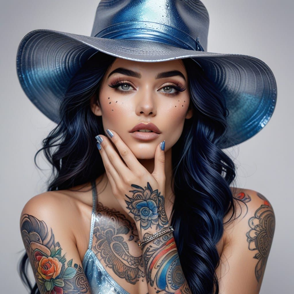 Rainbow Metallic Woman with Tattoos