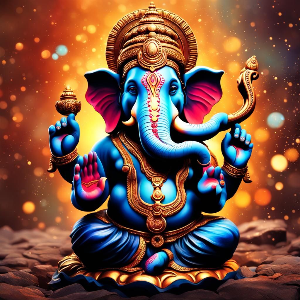 Detailed Ganesha Portrait in Splash Art Style