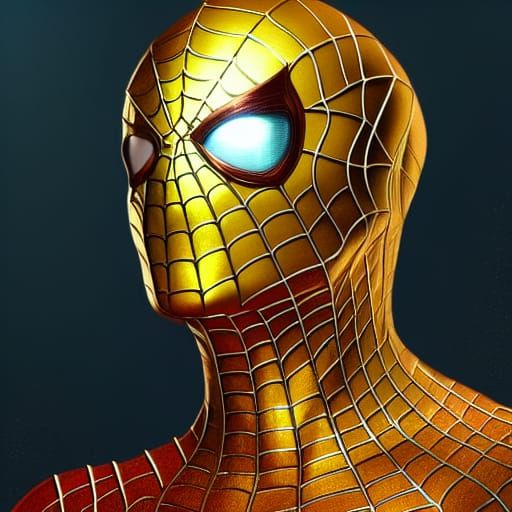 Golden Spiderman Portrait in Hyperdetailed Style