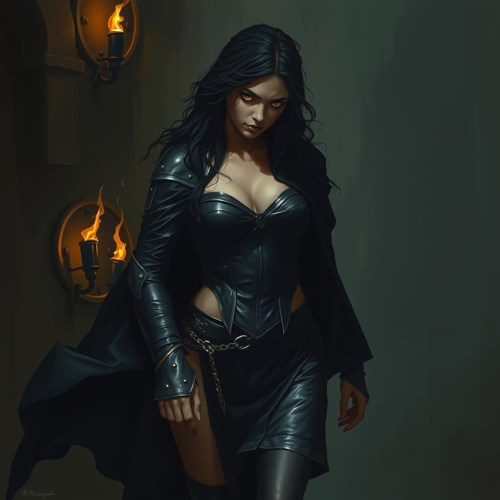 Dark Fantasy Female Assassin in Leather Armor