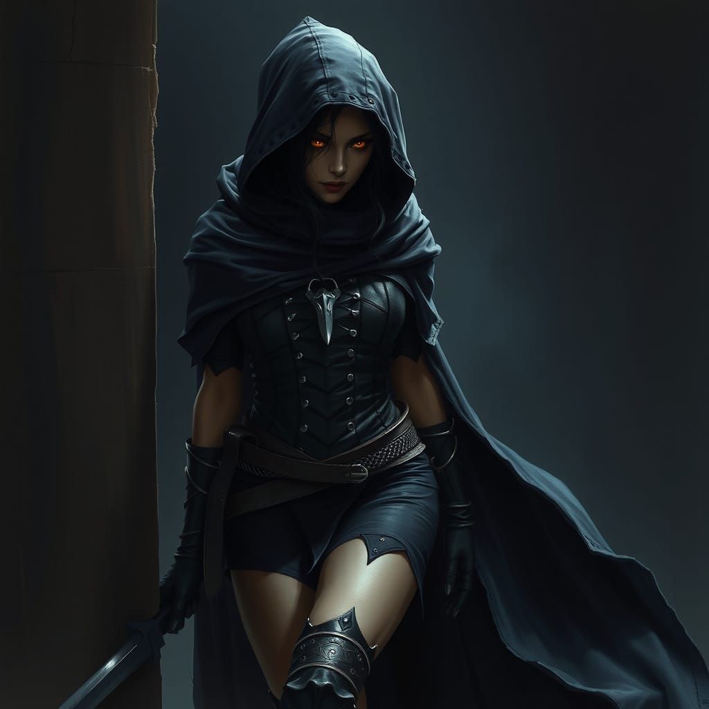 Ethereal Female Assassin Emerges from Shadows