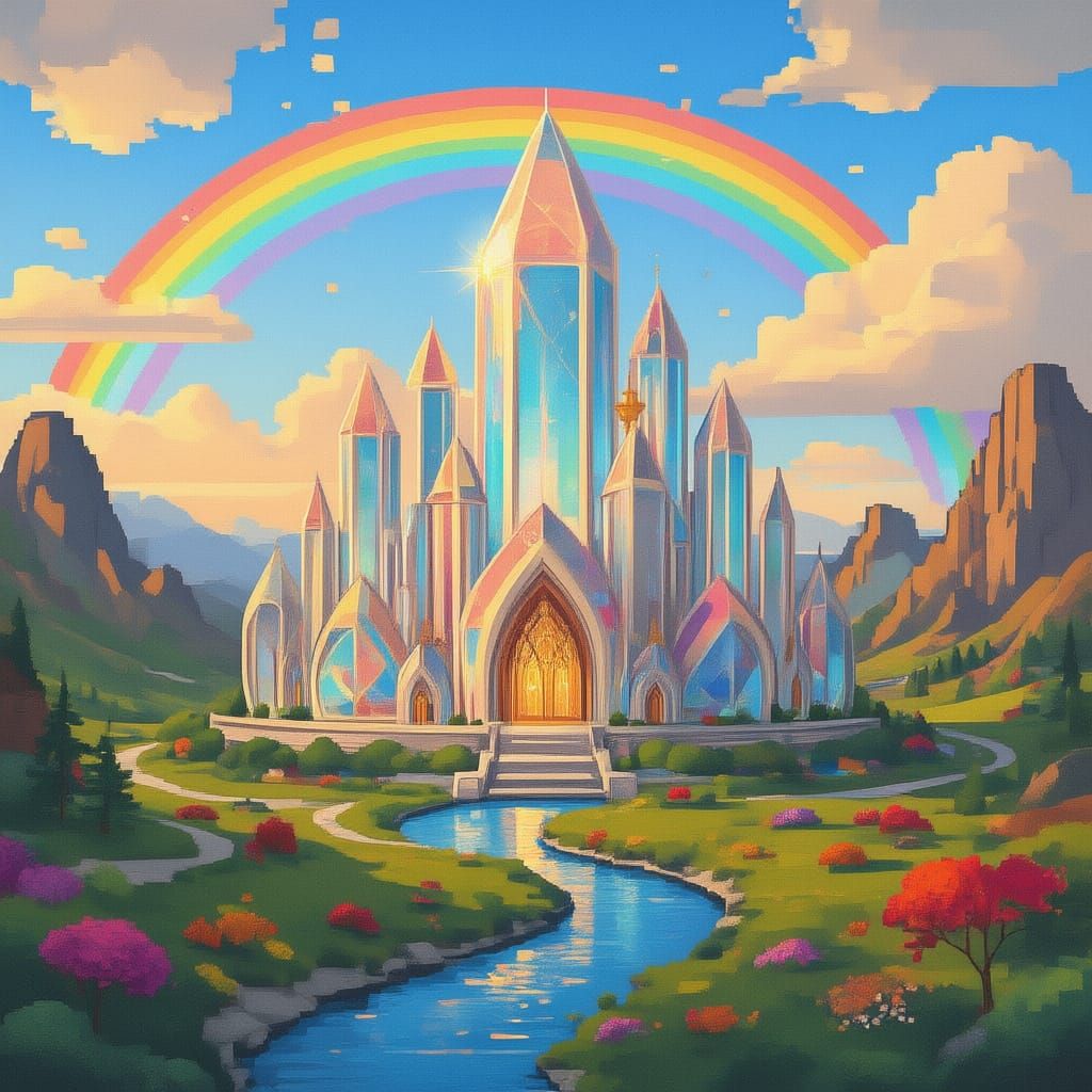 Fantasy Valley with Crystal Palace Under Sunlight