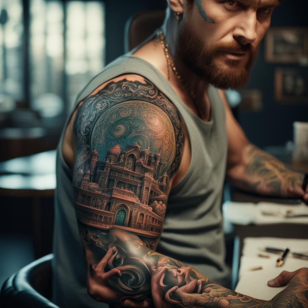 Tattoo of Mother on Arm: Detailed Matte Painting