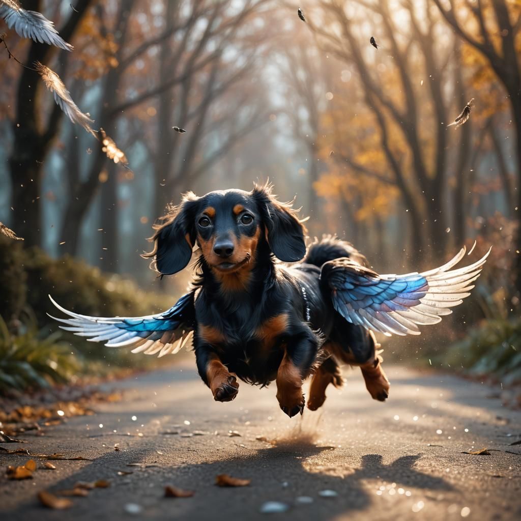 Dachshund with Angel Wings Fantasy Concept Art