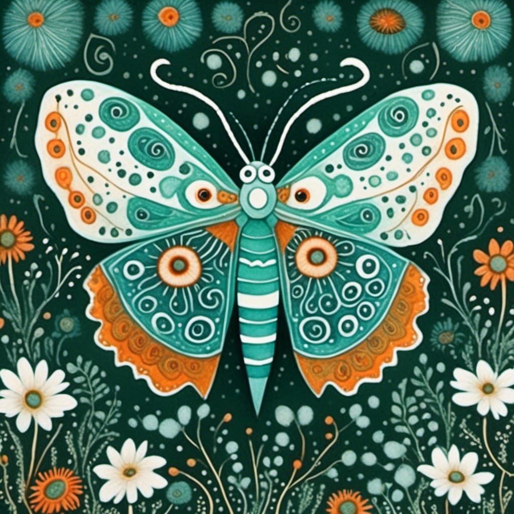 Watercolor Moth Portrait with Moonlit Meadow