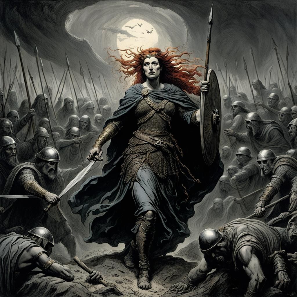 Boudicca in Dark Engraving Style