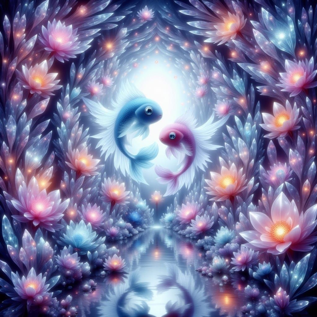 Crystal Fish Swimming in a Crystal Pond