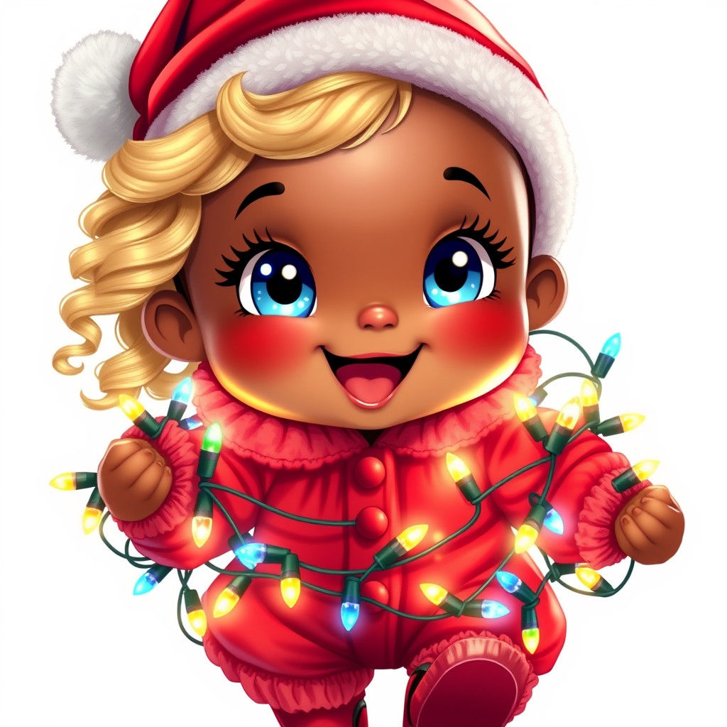 Chibi Toddler in Christmas Lights: Airbrush Fantasy Art