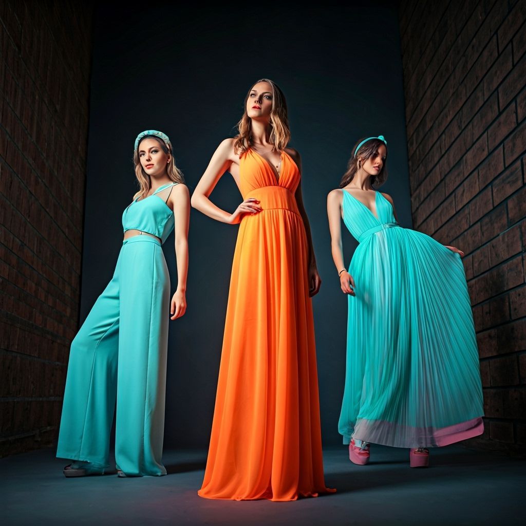 Neon Fashion Models in Origami Papercraft Style