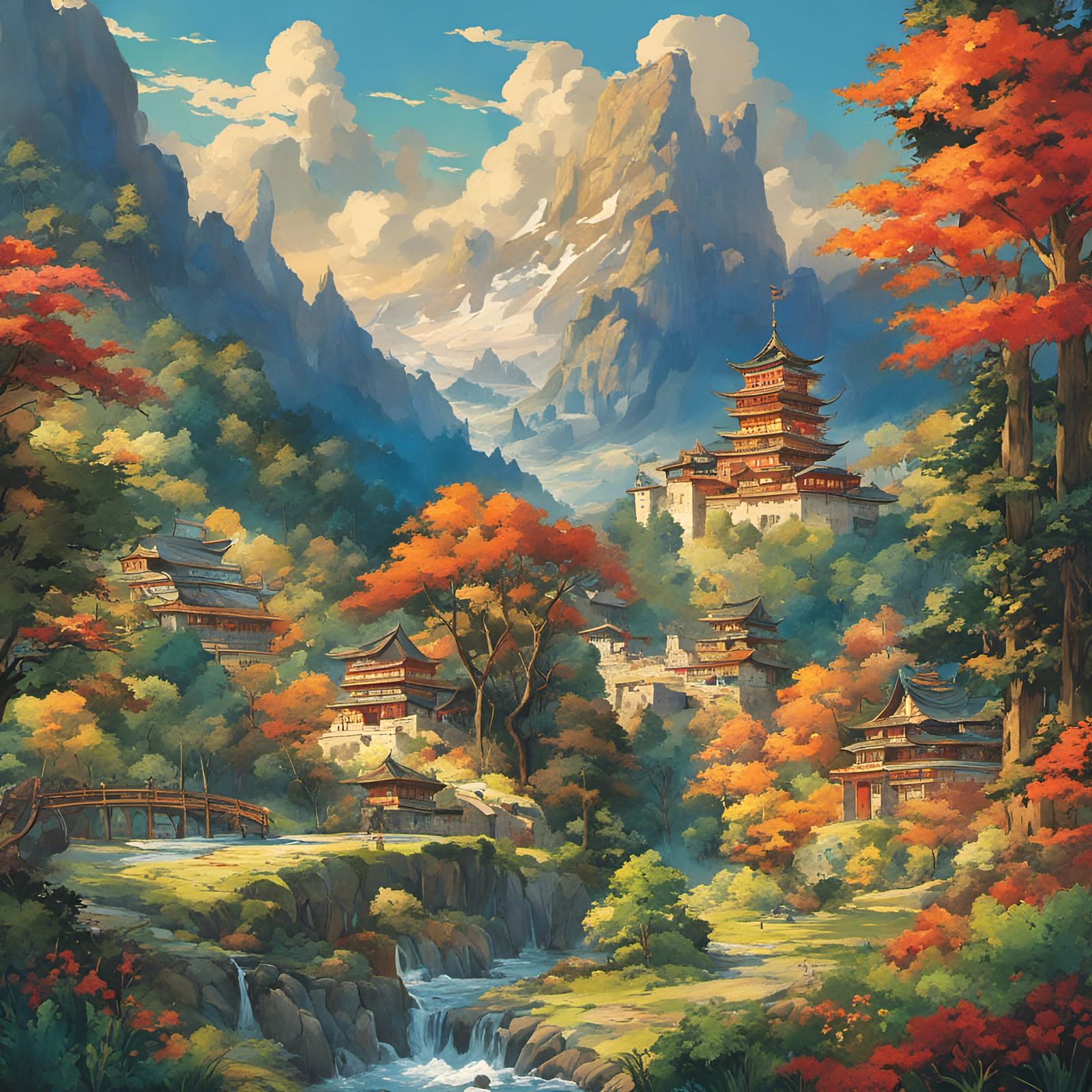 Babylon's Fall: A Ghibli-Inspired Watercolor Painting