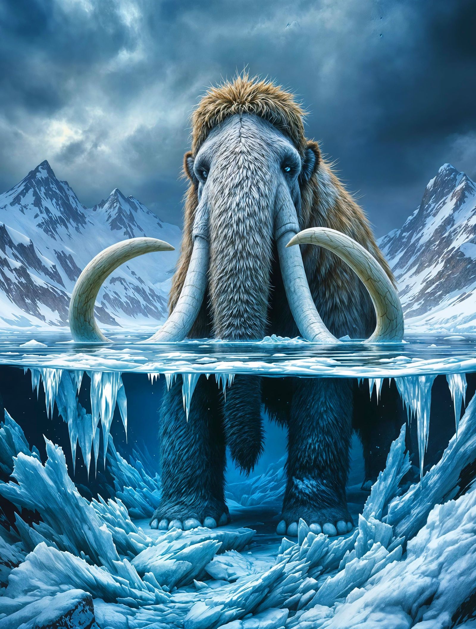 Colossal Woolly Mammoth in Dramatic Arctic Landscape