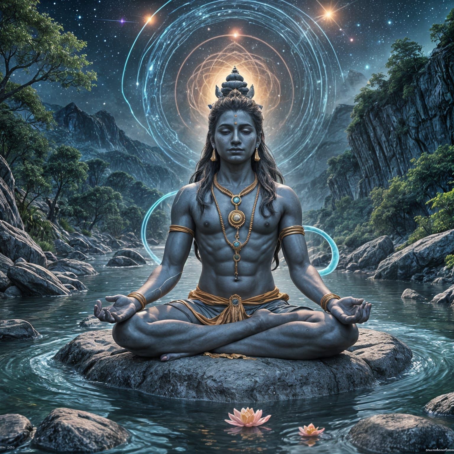 Shiva Meditating, Creating the Universe in 3D Anime Art