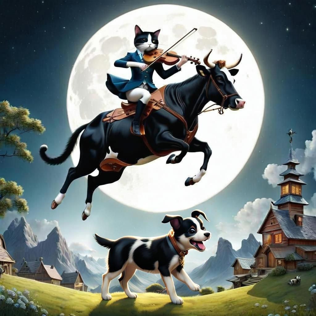 Hey, diddle, diddle, the cat and the fiddle, the cow jumped over the moon