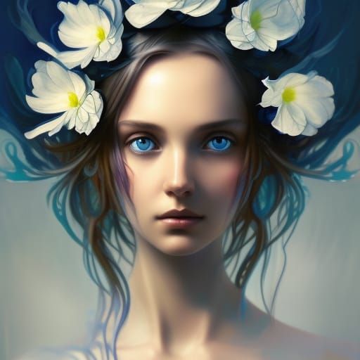 Ethereal Fairy Flower Portrait in Blue Hues
