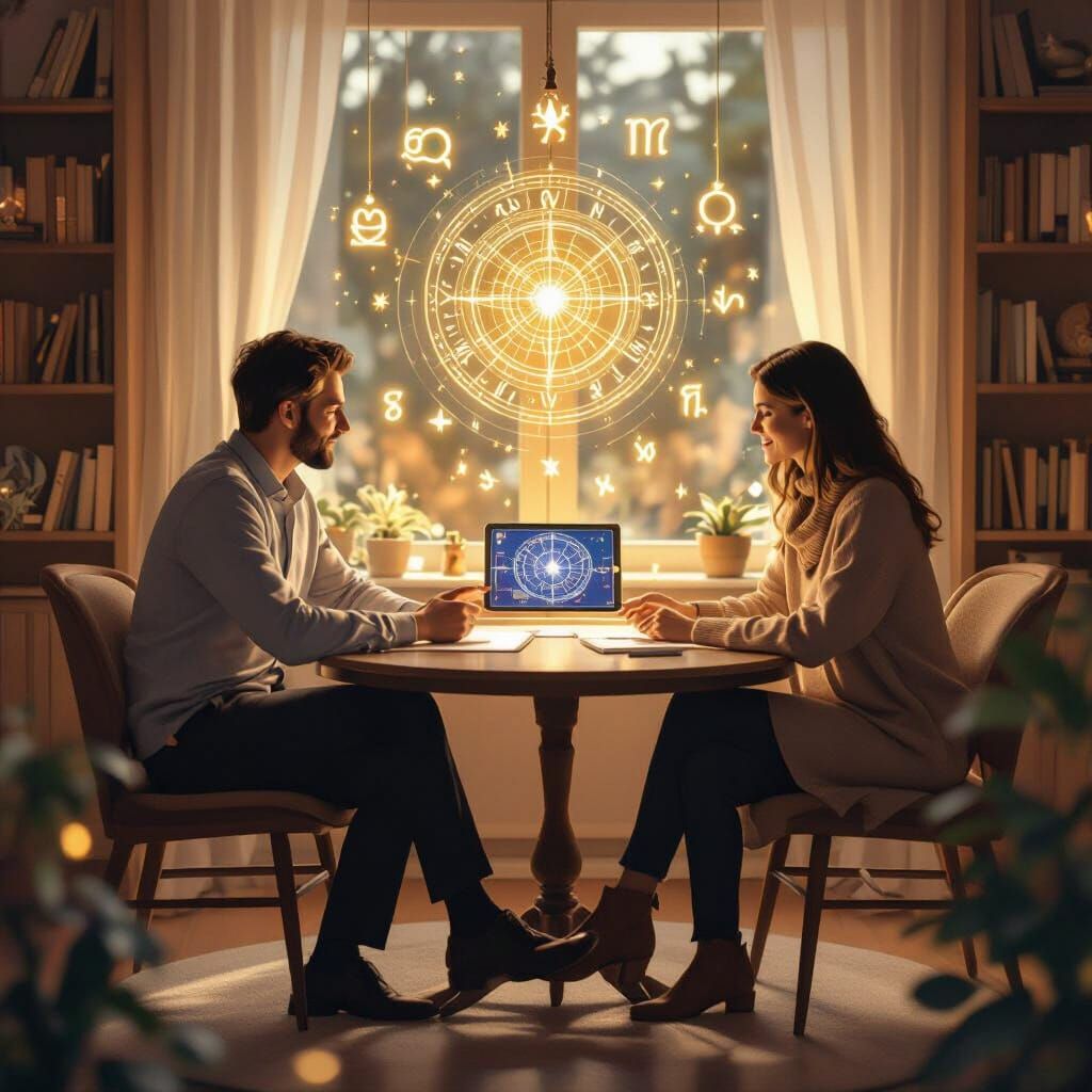 Calm Consultation Scene with Natal Chart, Digital Art