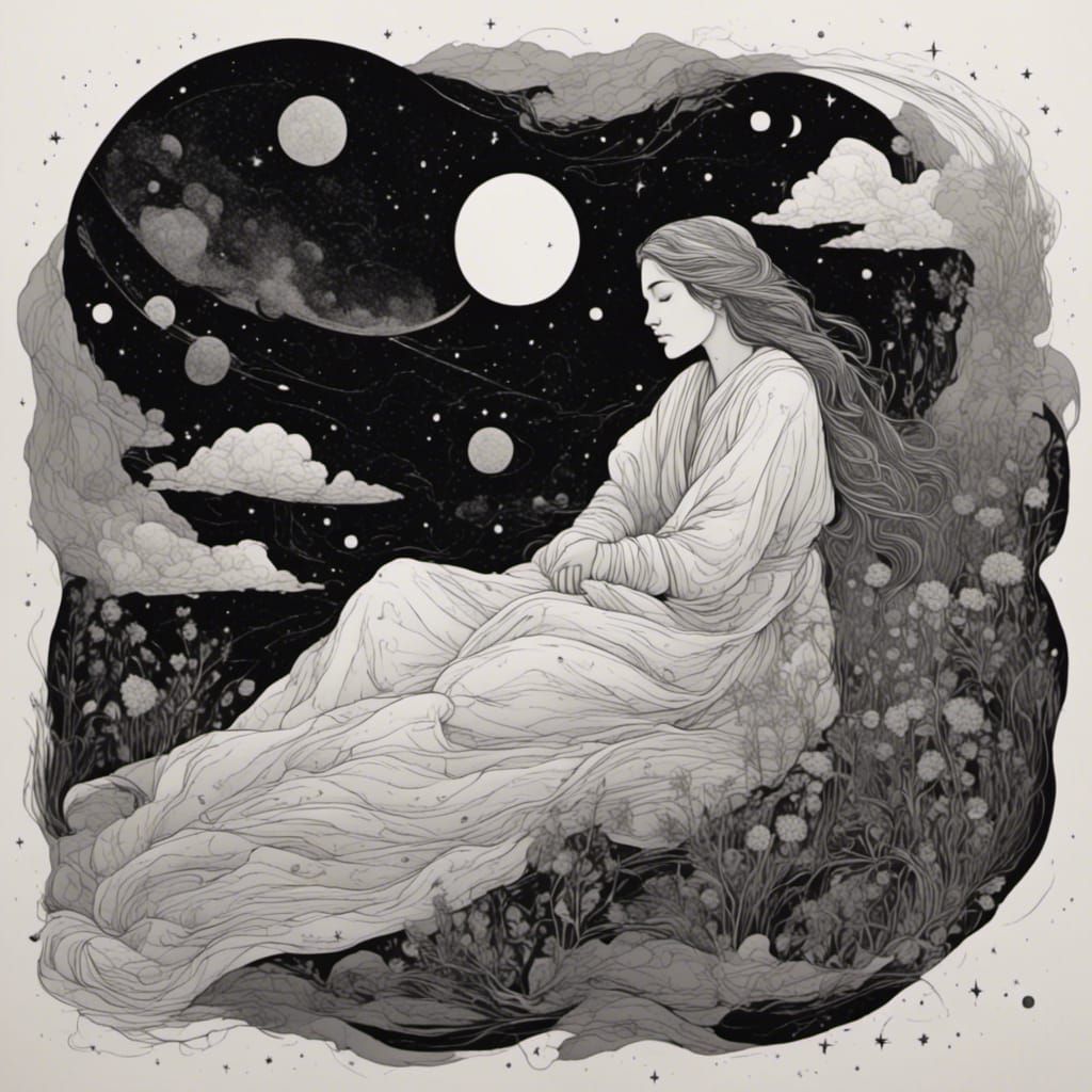 Woman Sleeping in Cosmic Trip: Palekh Style