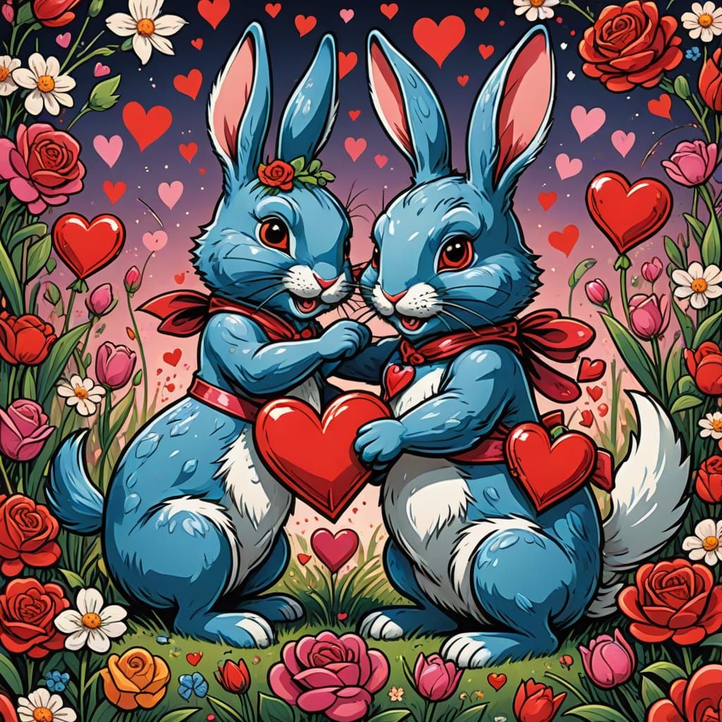 Playful Rabbits in Valentine's Day Pin-Up Style