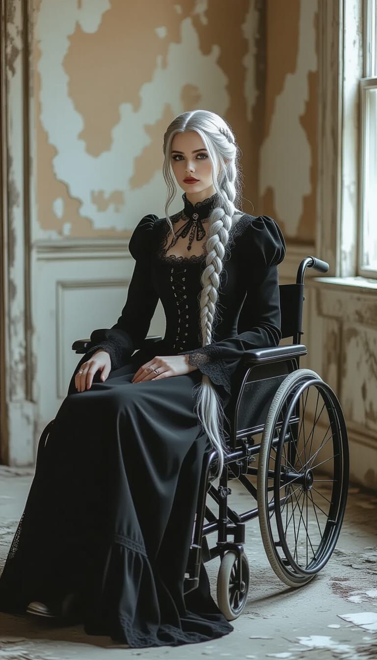 Gothic Lady in Victorian Attire on Wheelchair