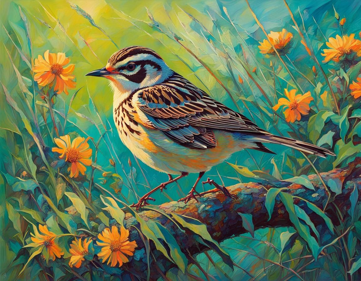 Whimsical Skylark Portrait in Vibrant Oil Paint Style