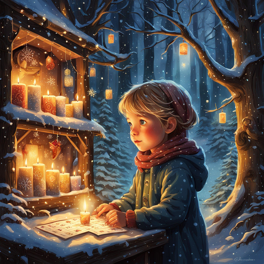 Whimsical Christmas Scene with Glowing Advent Calendar