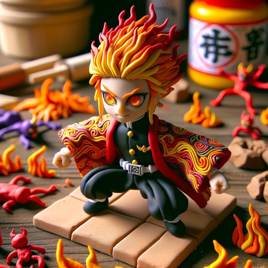 Fiery Demon Slayer Clay Figurine