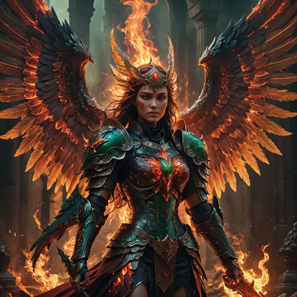 Hellfire Angel in Mystical Realm, Fantasy Concept Art