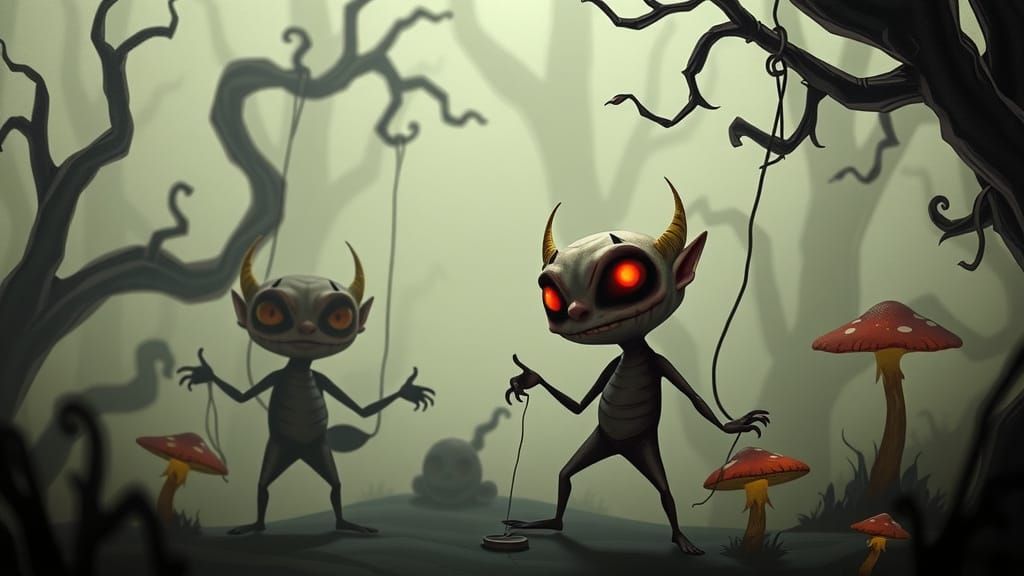 Eerie Shadow Puppets in Burtonesque Forest