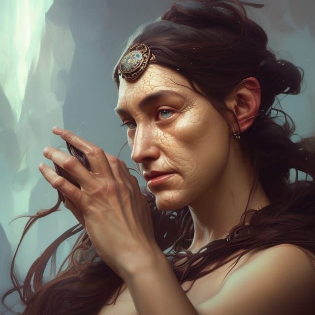 Detailed Portrait of an Ancient Mother, Art Nouveau Style