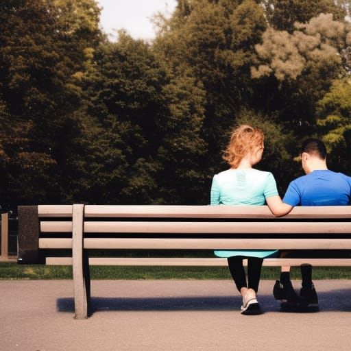 Young Couple on Bench with Cityscape Background