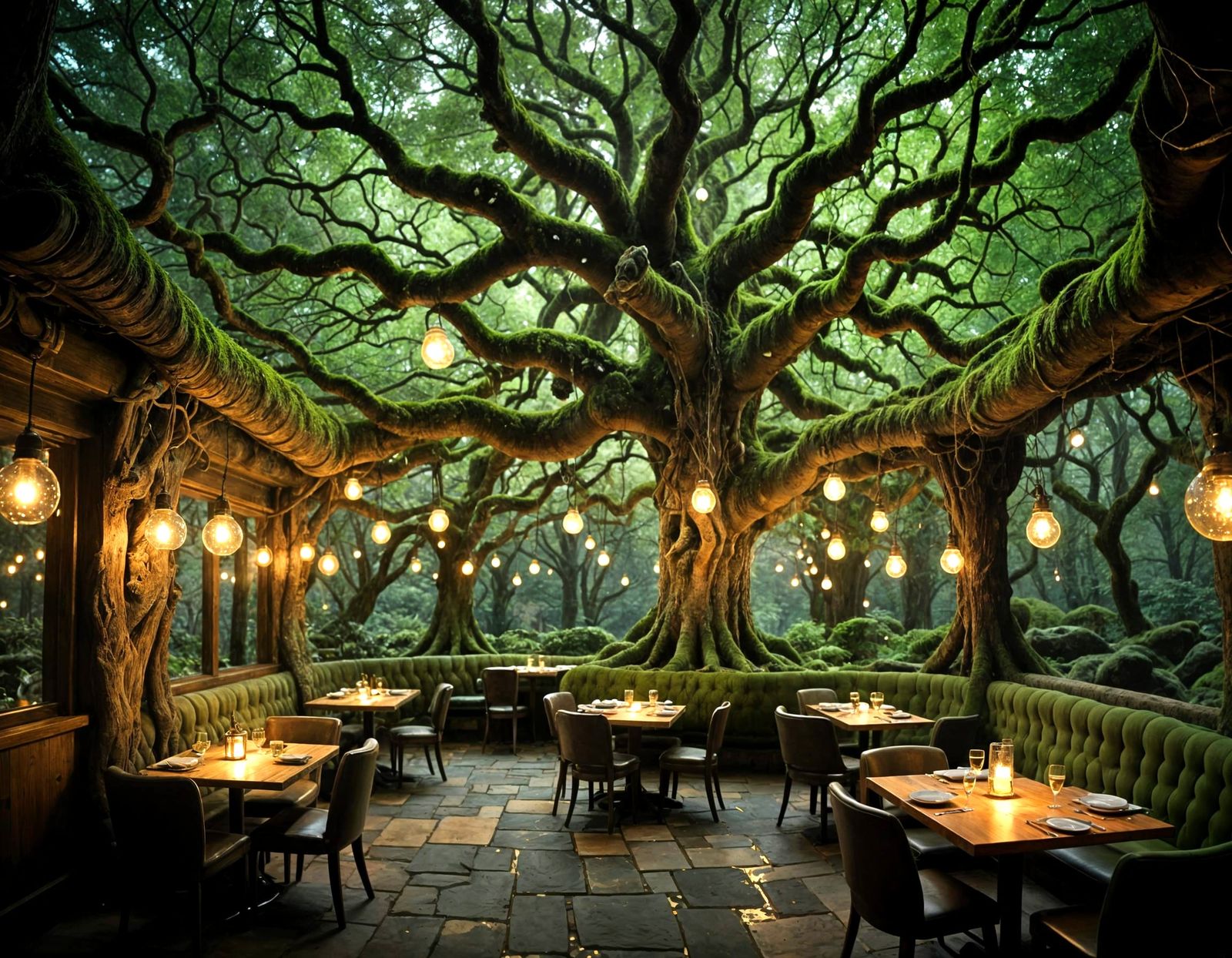 Enchanted Tree Cafe Bathed in Ethereal Light