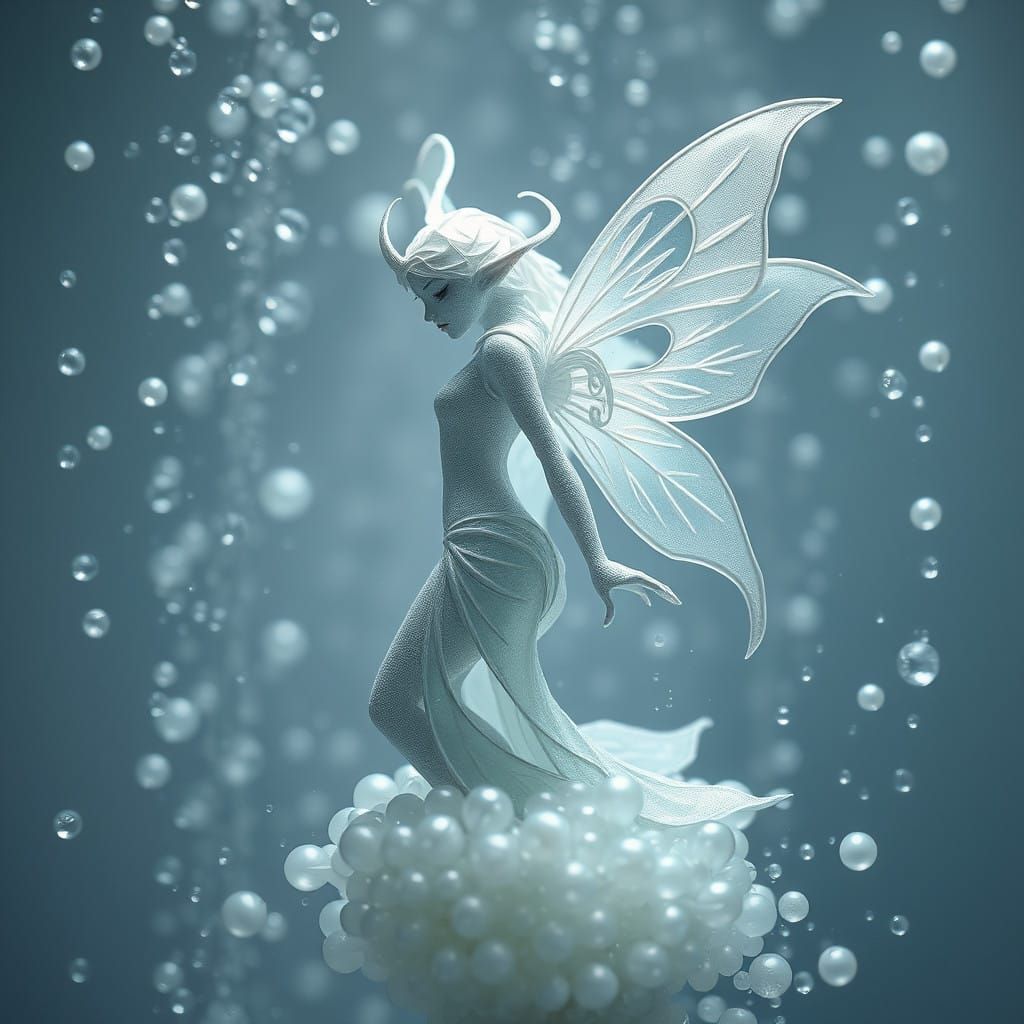 Ethereal Fairy Elf Emerges from Water Pearls