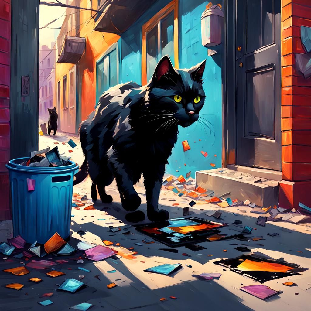 Black Cat Runs Under Ladder: Hyperrealistic Digital Art