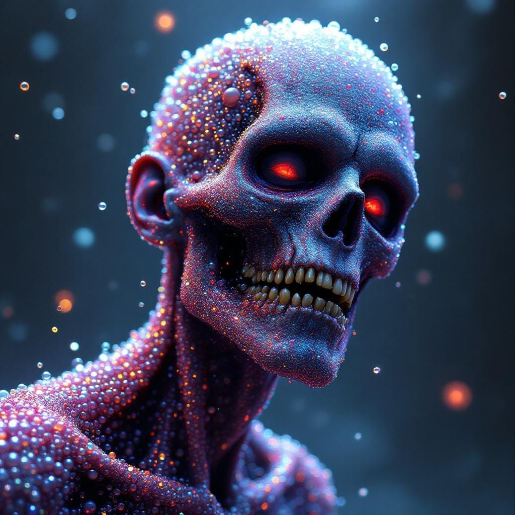 A zombie made entirely of sparkling beads