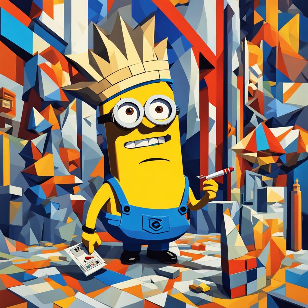 Minion as Marge Simpson in Cubist Art Deco Style