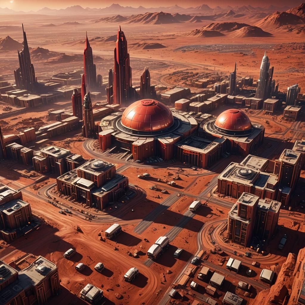 Futuristic Mars Cityscape Construction: Digital Concept Art