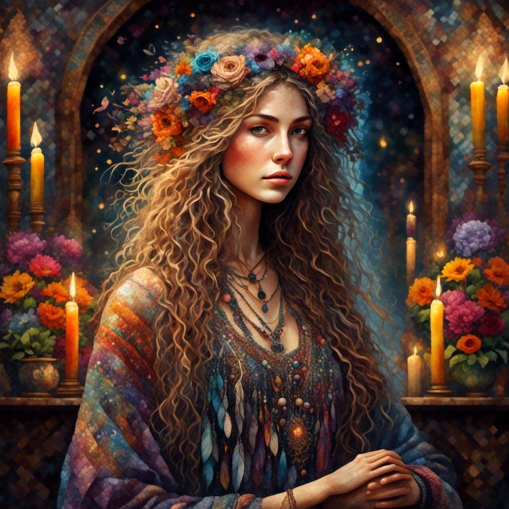 Bohemian Woman Casting Magic in 3D Style
